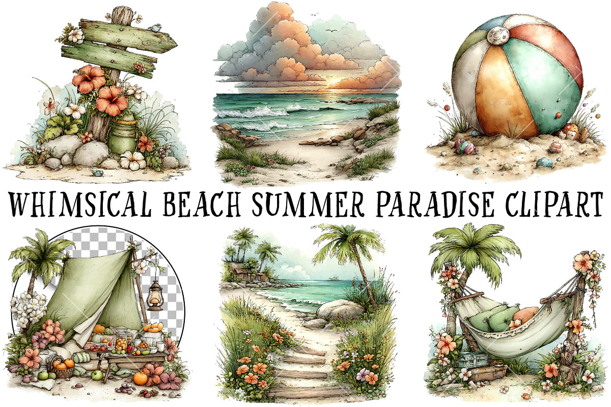 Whimsical Beach Summer Paradise Clip, an Illustration by OK Design (Photo 2 of 6)