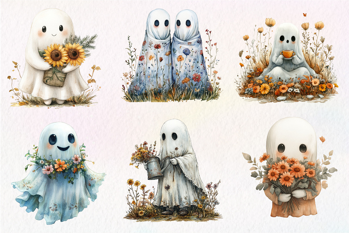 Halloween Fall Flowers Ghost Clipart, an Illustration by Dream Creation (Photo 2 of 6)