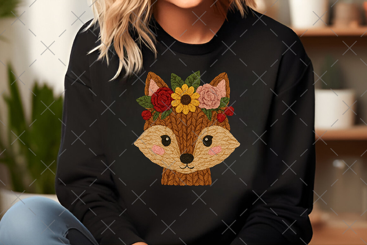 Knitted Fox Face with Floral Crown, an Illustration by Craft Nest (Photo 4 of 6)