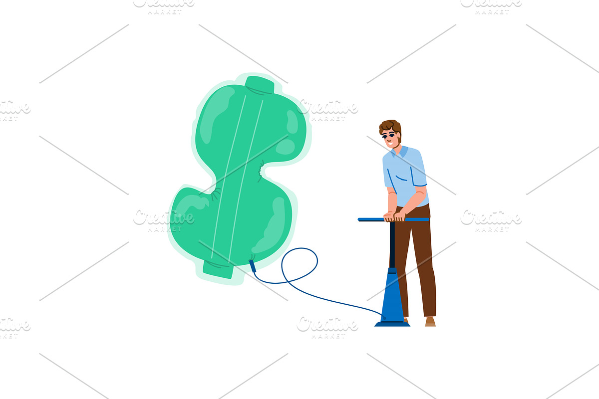 Businessman inflating dollar sign, a Finance Illustration by pikepicture