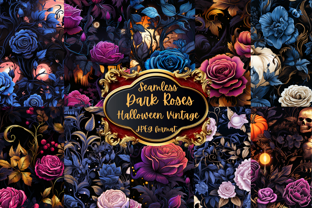 Halloween Vintage Dark Roses Seamles, a Pattern Graphic by Agnesagraphic (ID 95) (Photo 1 of 6)