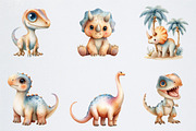 Cute Watercolor Dinosaur Clipart, an Illustration by Watercolor design (Thumbnail 2 of 6)
