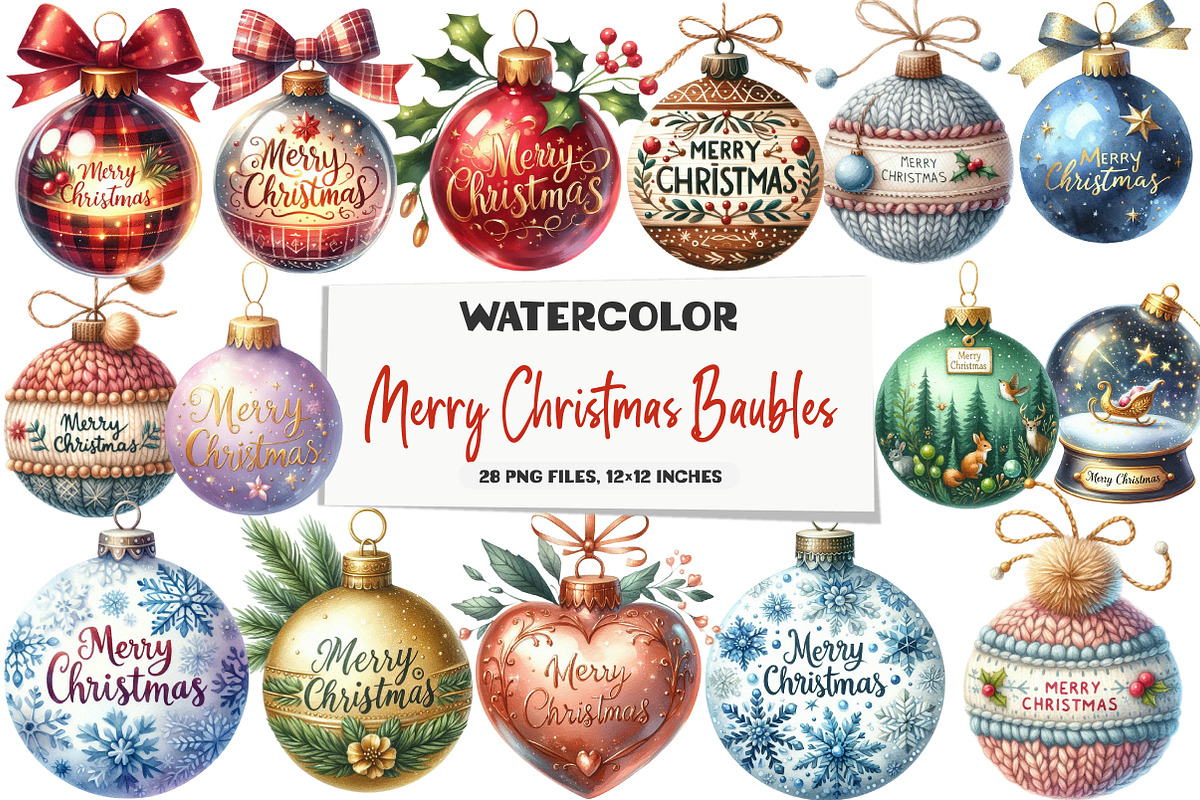 Merry Christmas Baubles Clipart, an Illustration by DreamArtGraphic (Photo 1 of 5)
