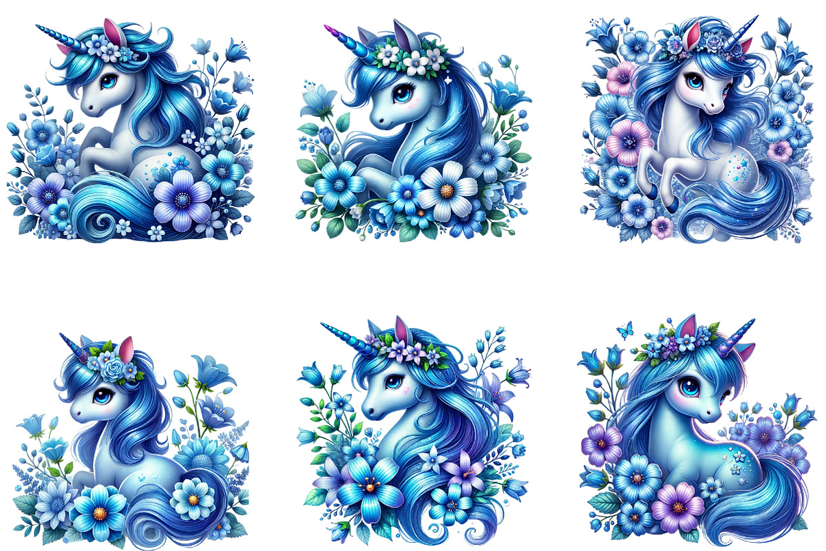 Unicorn with Flower Clipart, a Seasonal Illustration by DreamArtGraphic (Photo 2 of 5)