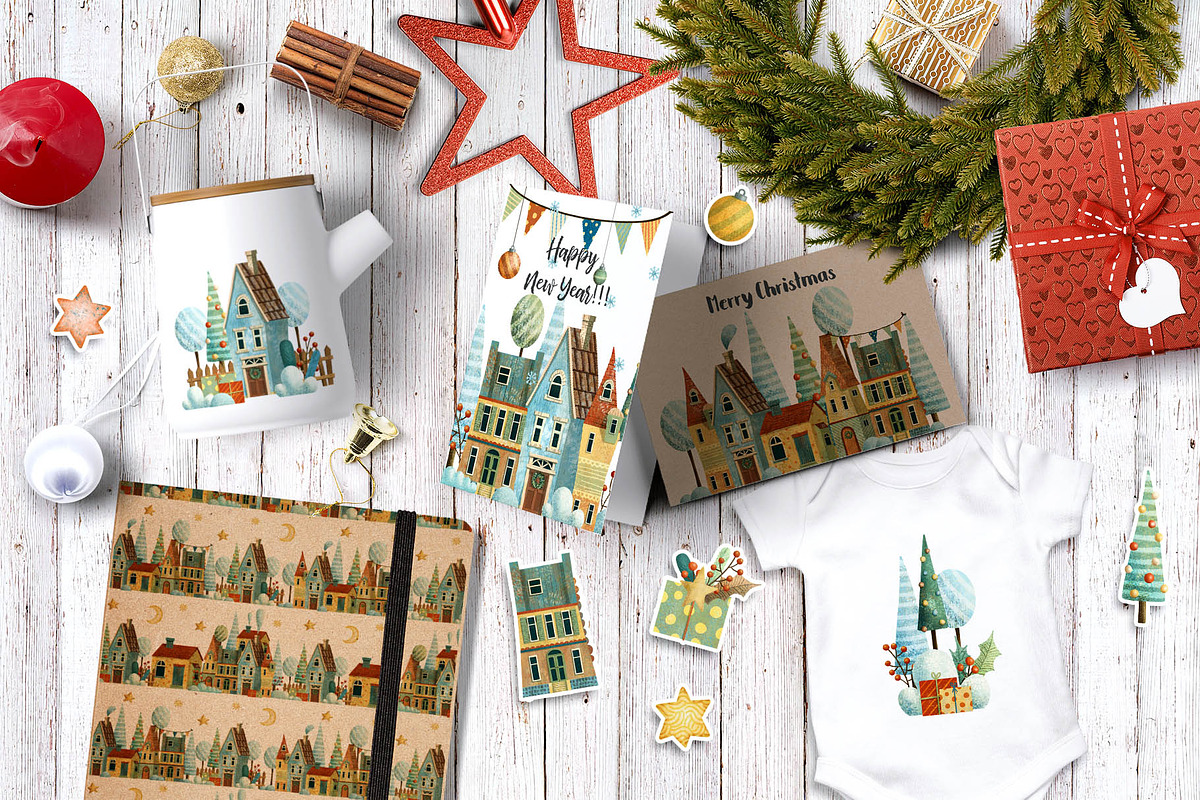 Christmas Village Set, a Decorative Illustration by Daria's Magic World (Photo 2 of 6)