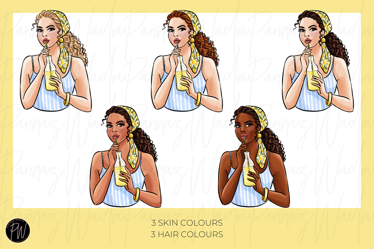 Italian Summer girls clipart bundle, a Person Illustration by Parinaz Wadia Design (Photo 4 of 8)