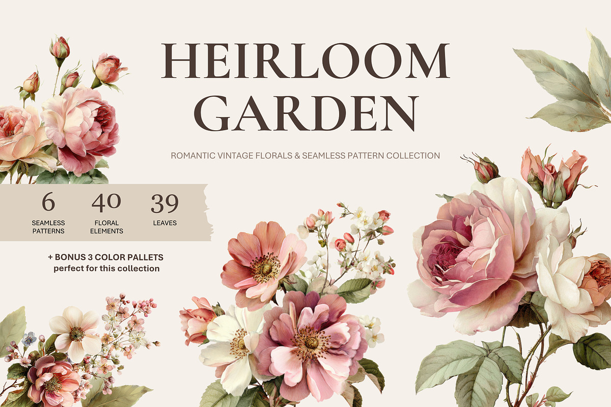 Vintage Garden Patterns and Elements, a Decorative Illustration by Yanakicc (Photo 1 of 12)
