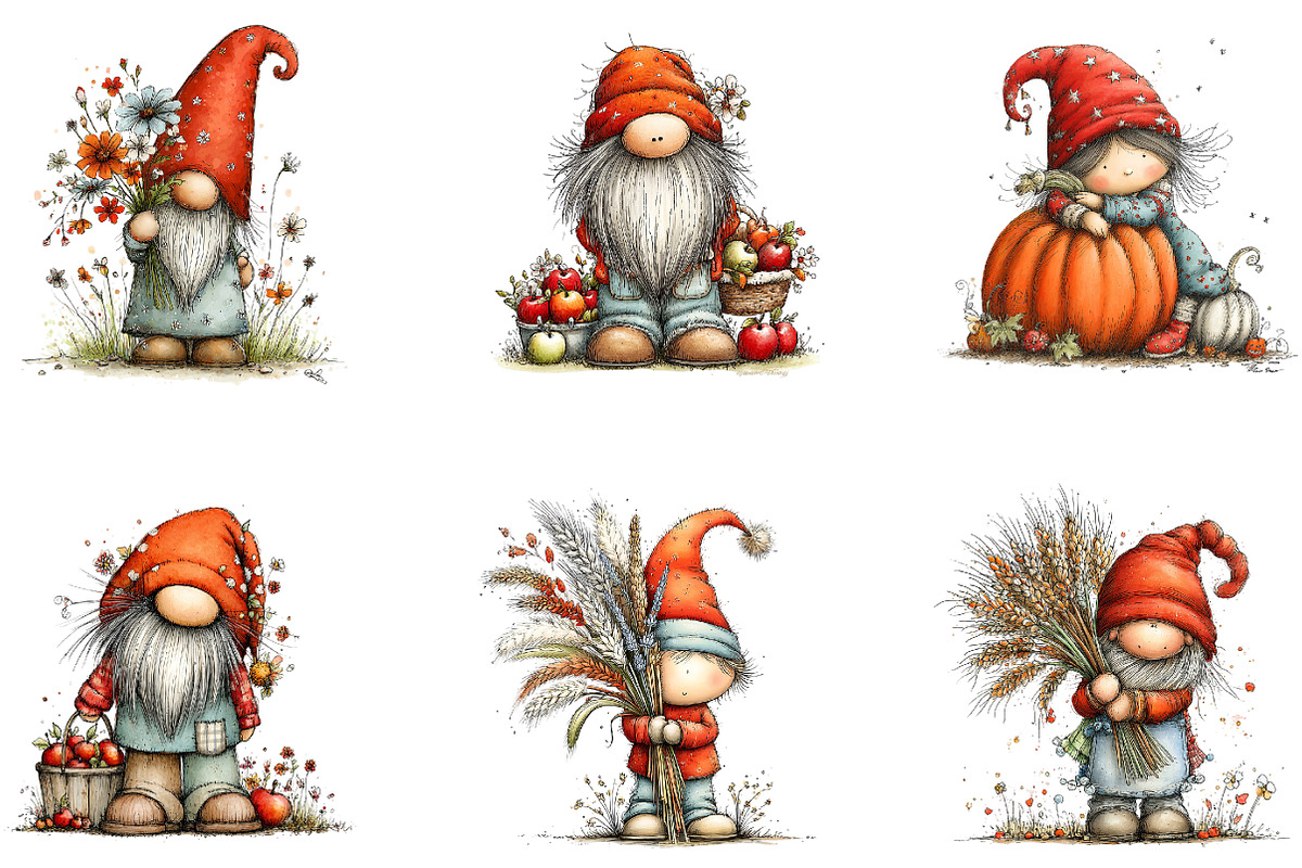 Autumn Gnome Watercolor Clipart, a Seasonal Illustration by CreationArt (Photo 3 of 5)