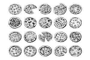 Italian Pizza Sketch Hand Drawn, a Food Illustration by LadadikArt