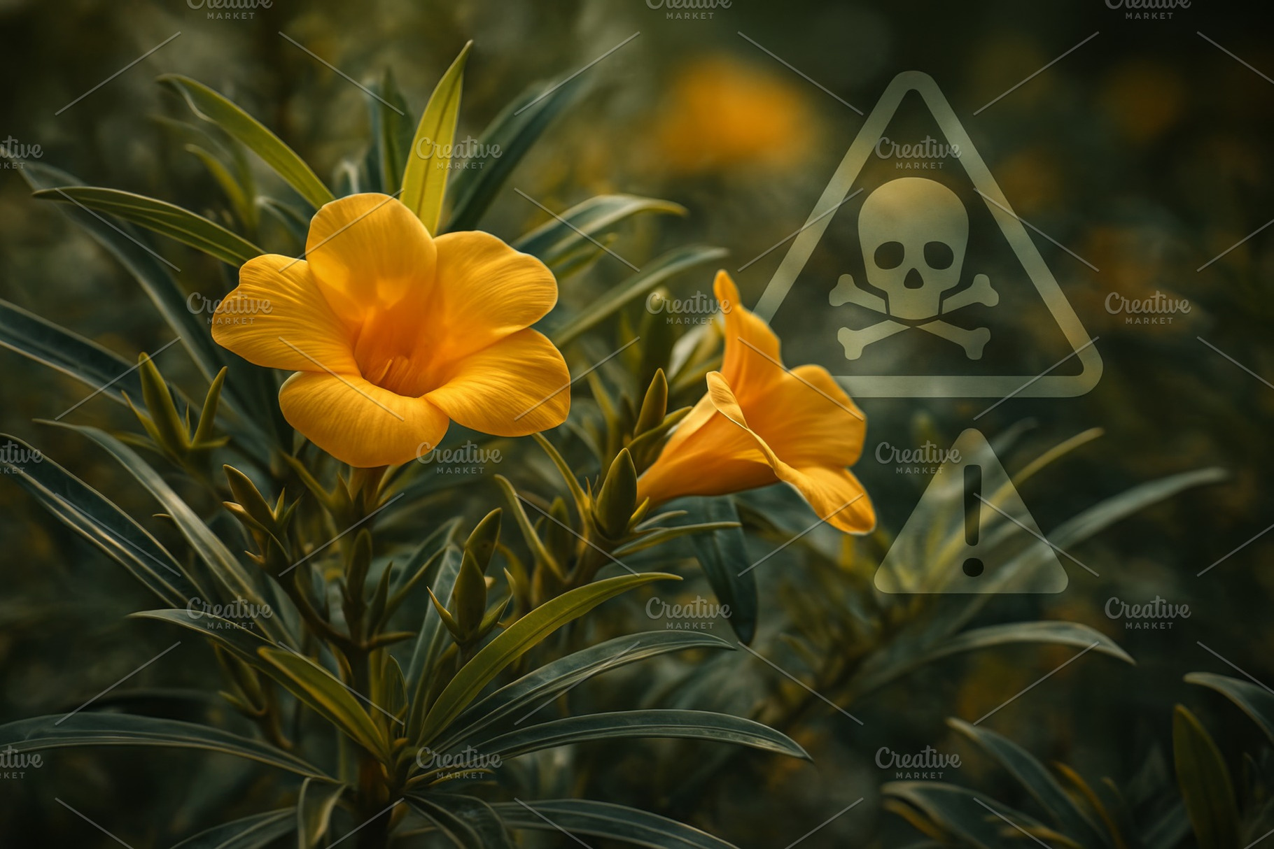 Yellow oleander flowers with toxic w, a Photo by Dvoevnore photos