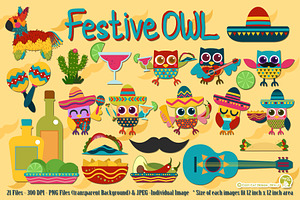 FestiveOWL Digital Clipart, a Seasonal Illustration by Cozy Cat Design
