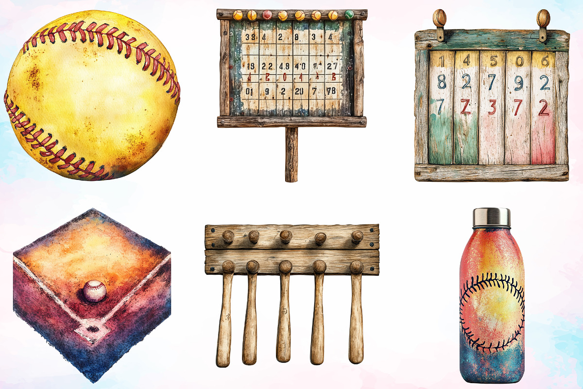 Vintage Softball Clipart Bundle, an Illustration by Canvas Craft (Photo 2 of 4)