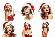 Vintage Santa Pin Up Girl Clipart, an Illustration by Craft Nest (Thumbnail 2 of 6)