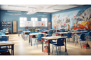 classroom school blue ai generated, a School & Education Photo by pikepicture