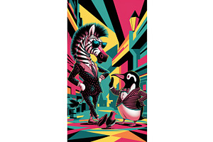 Stylish Zebra And Penguin In Retro