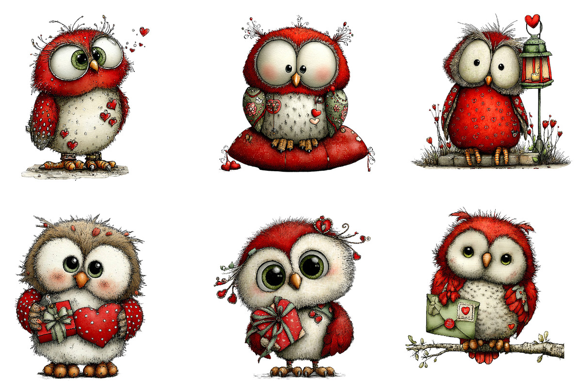 Whimsical Valentine's Owls Clipart, an Illustration by Dream Creation (Photo 2 of 6)