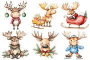 Kawaii Christmas Moose Clipart, an Illustration by Pixels.Craft (Thumbnail 3 of 7)
