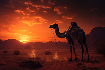 Silhouette of a camel in the desert, a Photo by Iftikhar Alam