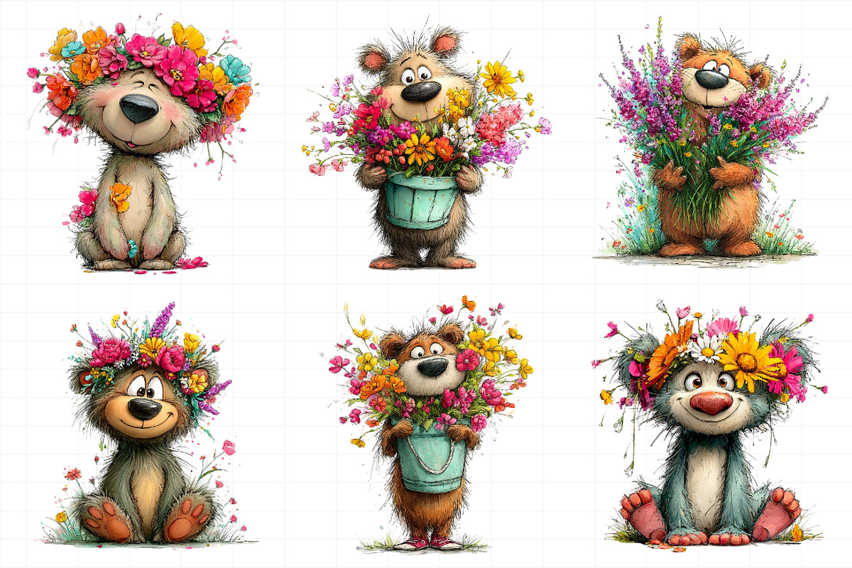 Floral Spring Teddy Bear Clipart, an Illustration by Daily.Designs (Photo 3 of 8)