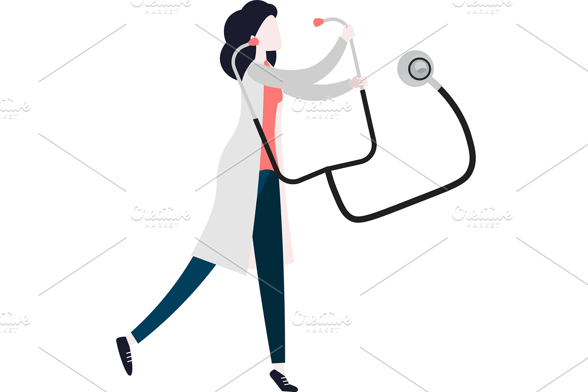Woman doctor in lab coat with, a Healthcare Illustration by Sky Pics Studio