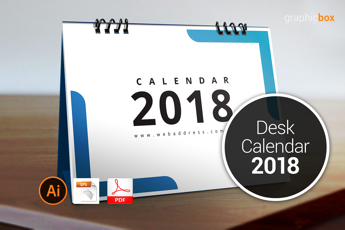 Desk Calendar 2018_V4, a Stationery Template by graphicbox (Photo 1 of 7)