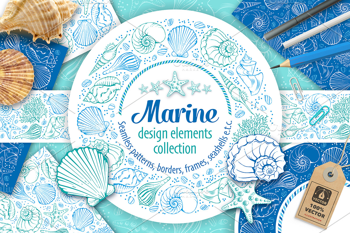 Sea shells patterns set, a Decorative Illustration by Vector beauty (Photo 1 of 7)
