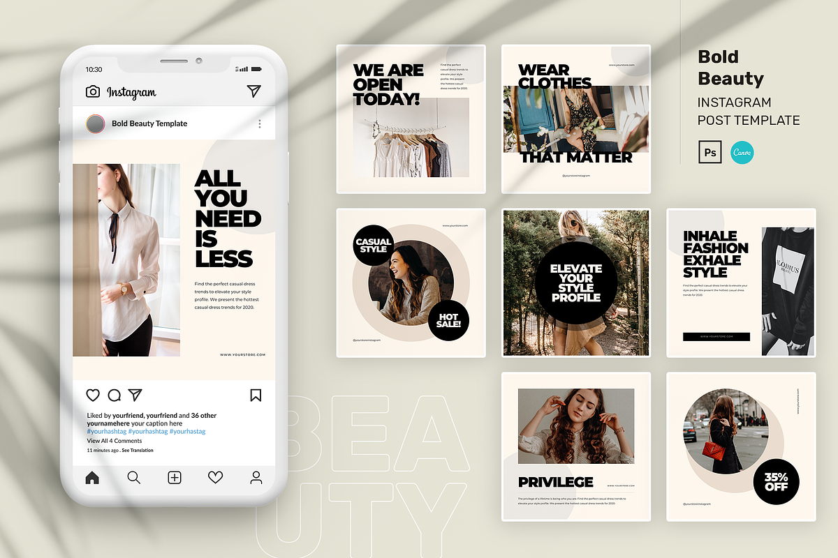Bold Beauty Instagram Post Canva, a Social Media Template by peterdraw (Photo 1 of 4)