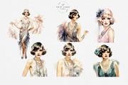 Watercolor Flapper Girls Clipart Set, a Person Illustration by The Twin Lakes Studio (Thumbnail 6 of 11)