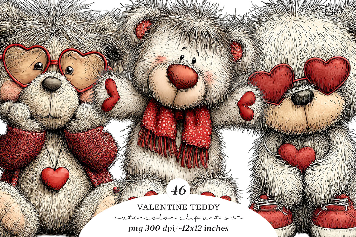 Valentine Teddy PNG Set, an Illustration by SinaCreation (Photo 1 of 6)