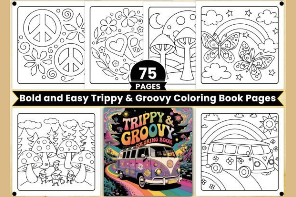 Bold Easy Trippy & Groovy Coloring, a Graphic by shopcosm (Photo 1 of 2)