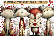 Whimsical Valentine Fox Clipart, an Illustration by Libby Wishes (Thumbnail 1 of 6)