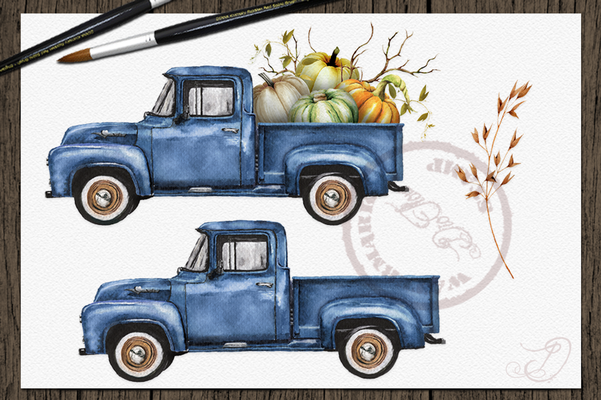 Pumpkin Truck Watercolor Clip Art, a Decorative Illustration by DioFlow (Photo 2 of 6)