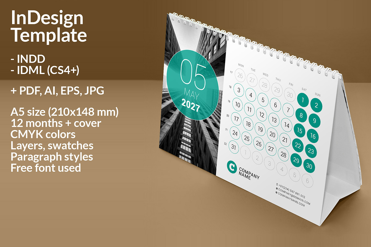 Desk Calendar 2027 (DC032-27), a Stationery Template by mikhailmorosin (Photo 2 of 5)