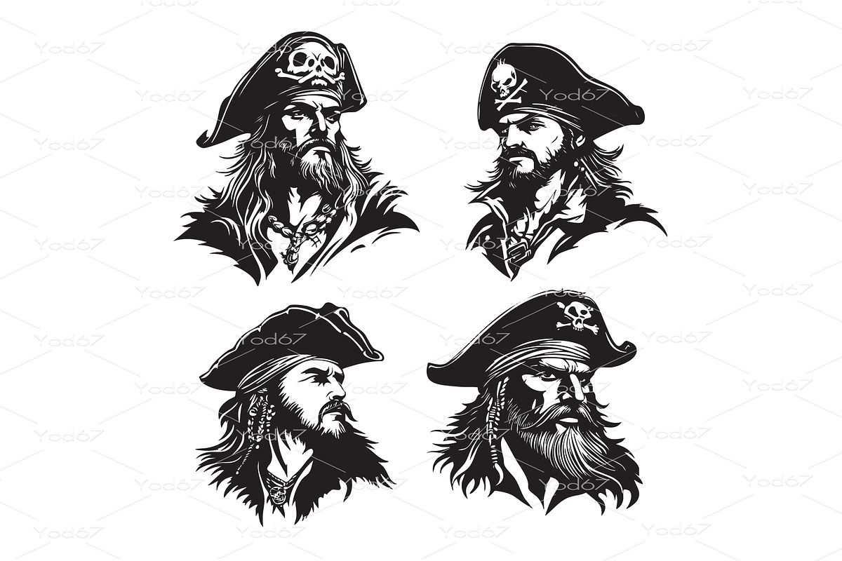 Vector of set of rugged pirate heads, a Person Illustration by yod67
