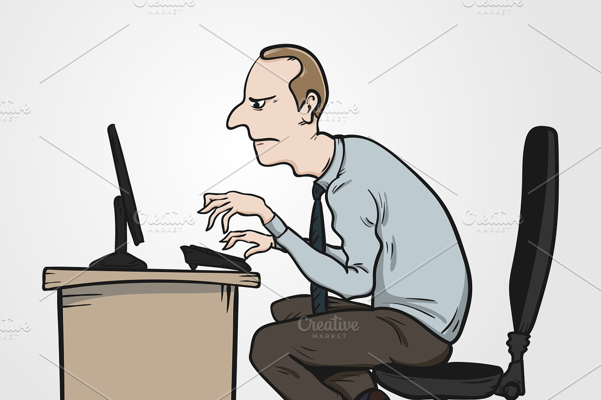 Man hunching at his working desk, a Healthcare Illustration by Funky corner (Photo 1 of 2)