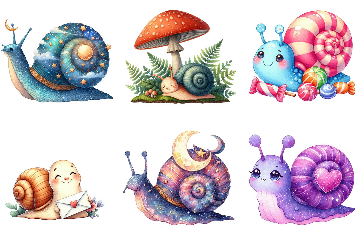 Cute Snail Sublimation Clipart, an Illustration by DreamArtGraphic (Photo 4 of 4)