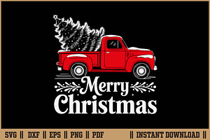 Vintage Merry Christmas Truck SVG, a Seasonal Illustration by Handy Arts Studio