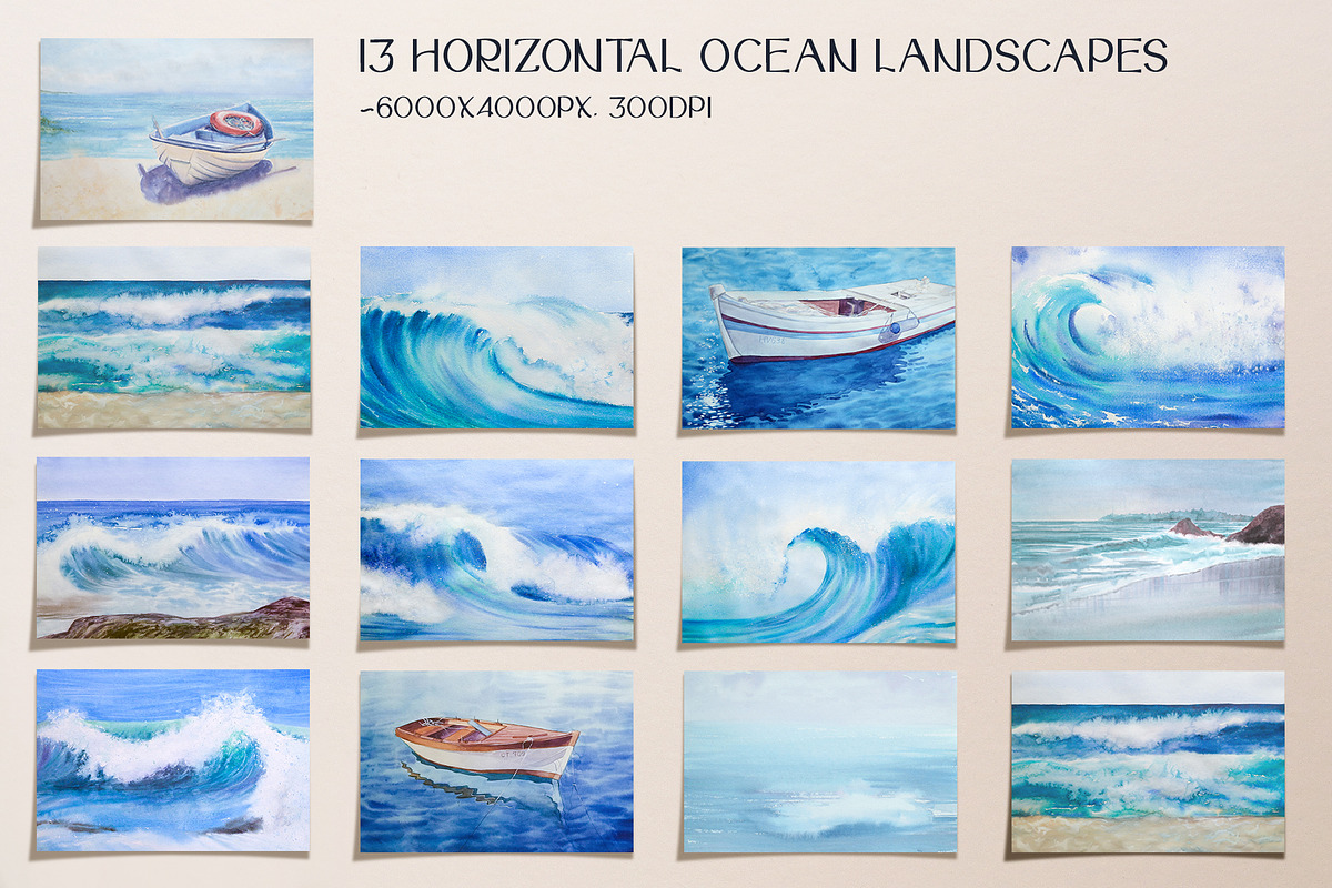 Watercolor Ocean & Sea Landscapes, a Seasonal Illustration by NataliArkushArt (Photo 4 of 15)