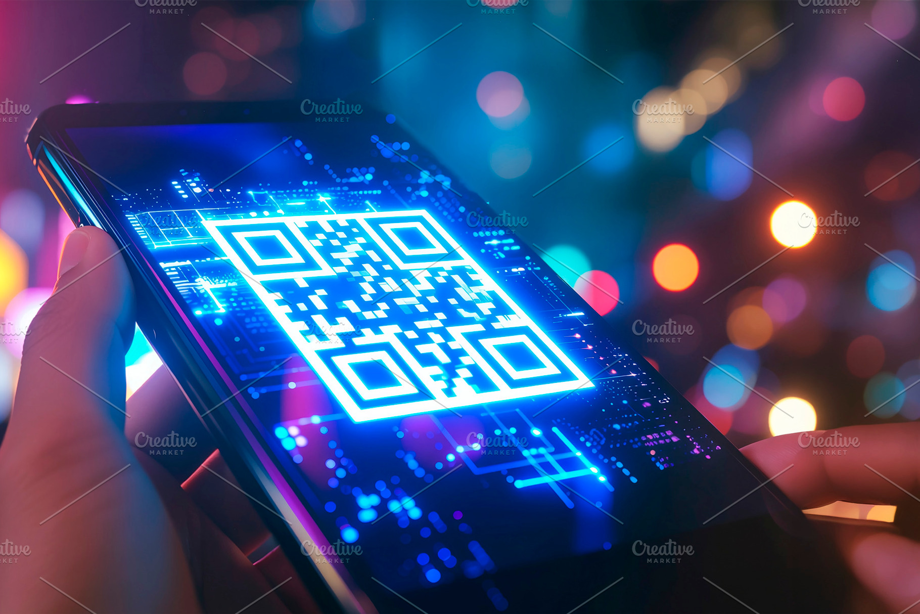 Hand holding a smartphone with qr, a Technology Photo by DanFLCreativo