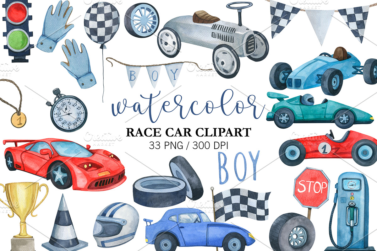 Watercolor Race Car Clipart PNG Blue, a Sport Illustration by PatternPalette (Photo 1 of 2)