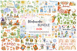 Watercolor Bundle 40 Sets Clipart.