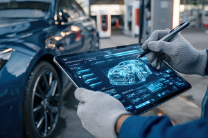 Mechanic using digital tablet for ca, a Photo by Pixeness Studio