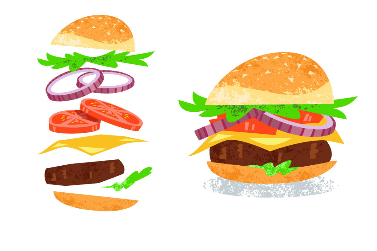 Burger Vector Illustration, a Food Illustration by KatPush