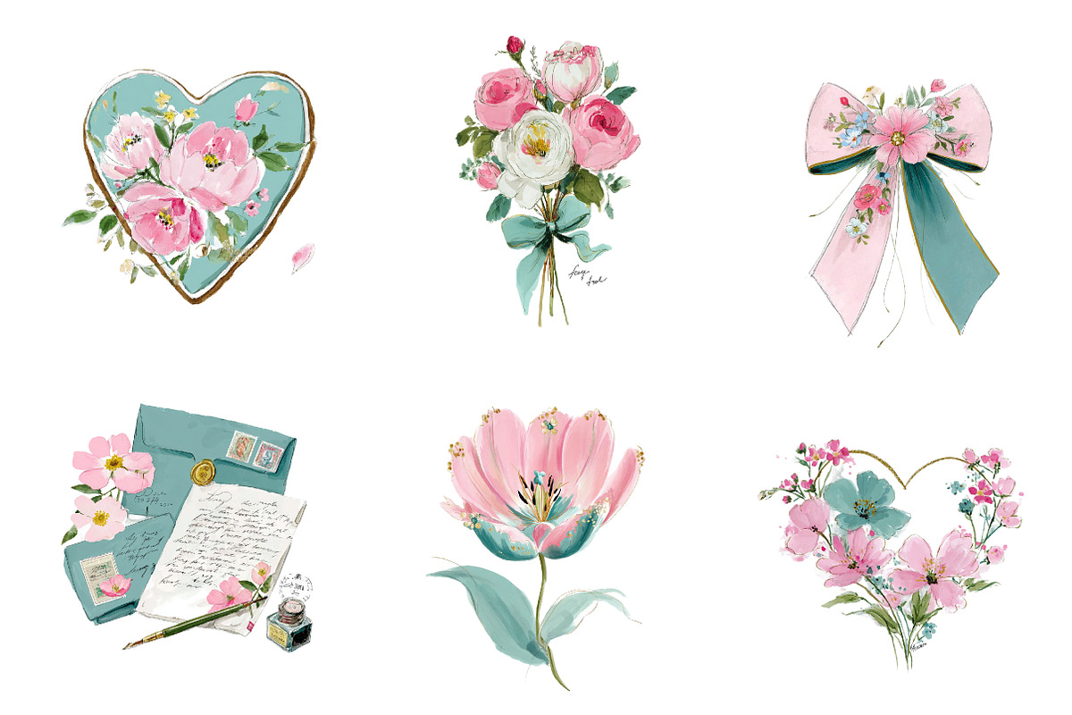 Watercolour Romantic Clipart, an Illustration by CreationArt (Photo 2 of 7)