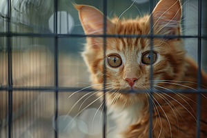 Abandoned ginger cat in animal shelter, an Animal Photo by AlyaAnd