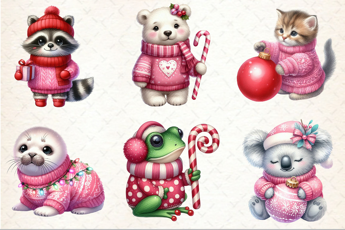 Pink Jumper Animals Christmas Clipar, an Animal Illustration by Rose Art (Photo 3 of 4)