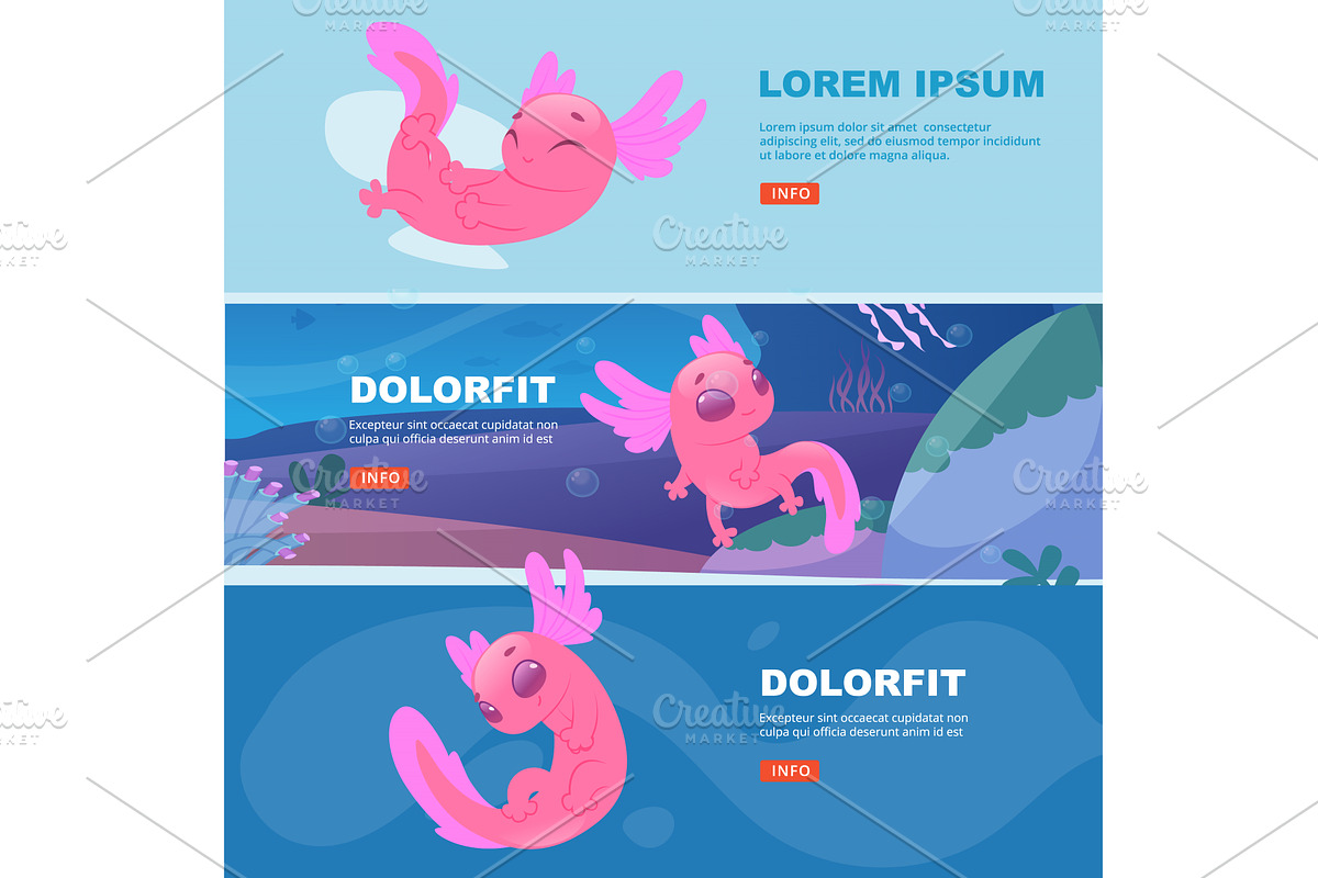 Axolotl banners. print templates ads, an Animal Illustration by Onyx