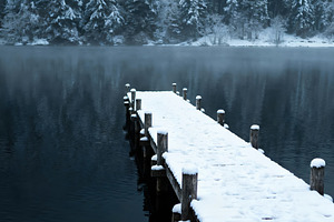 now-Covered Dock on a Serene Lake, a Nature Photo by Virgo Studio