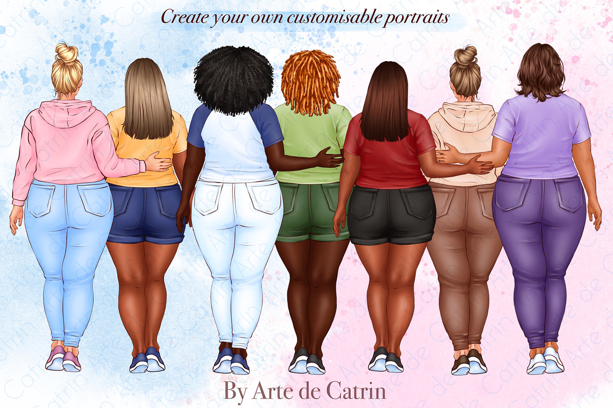 Best Friends Clipart, Plus Size Girl, a Person Illustration by ArtedeCatrin (Photo 2 of 10)
