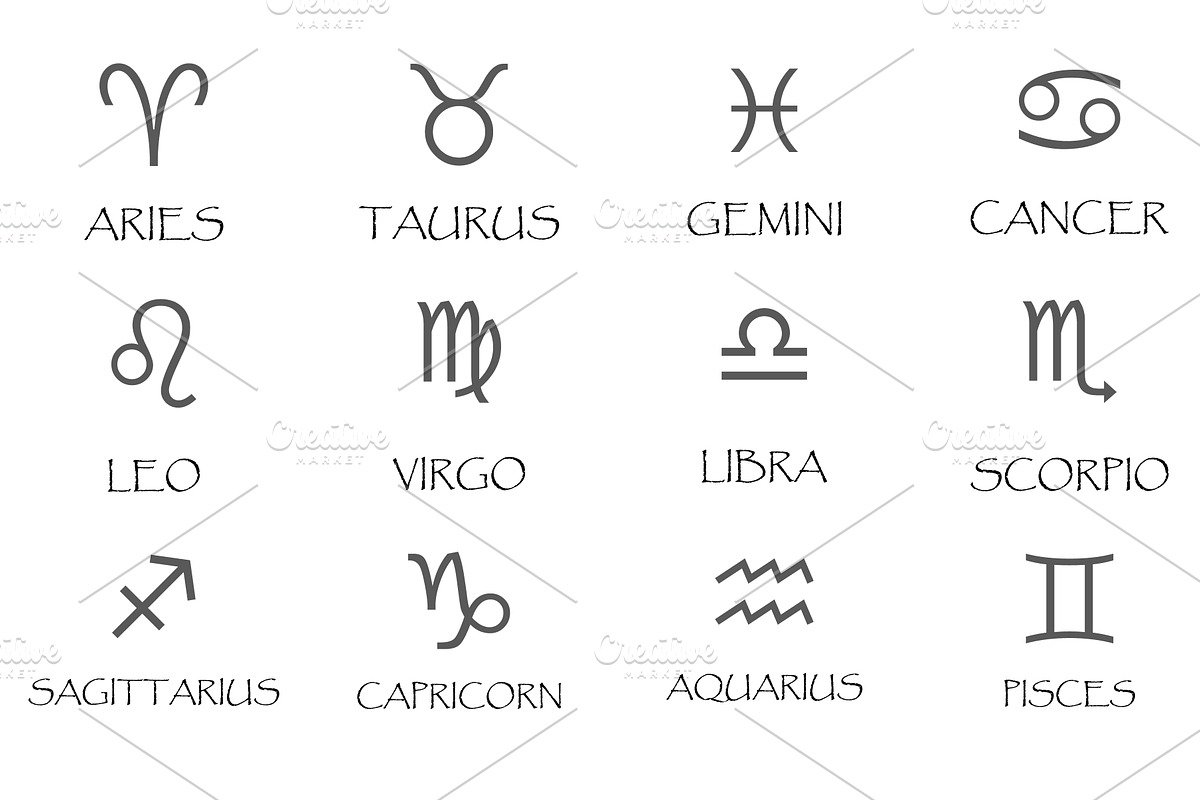 Zodiac signs icons set vector simple, an Object Illustration by Ylivdesign